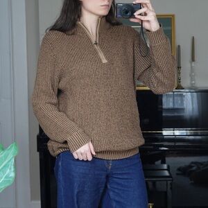 Vintage Men’s Medium Brown Half-Zip Knit Sweater